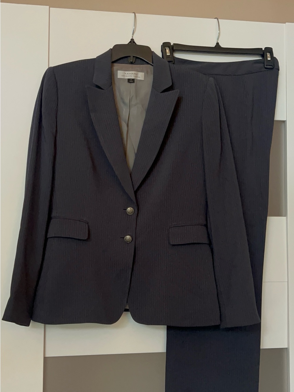 Tahari Navy Pinstripe Women's Blazer and Pants Set